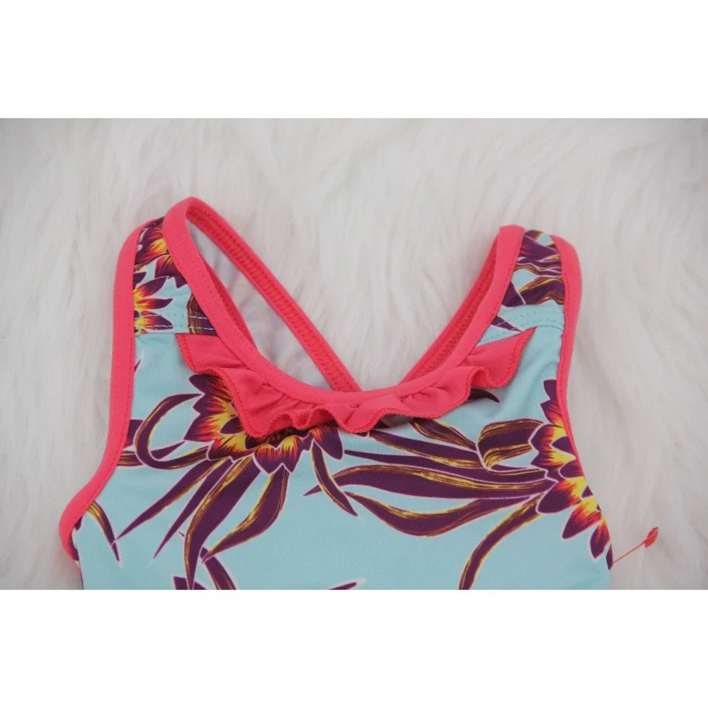 PATAGONIA Swimsuit Baby Girls 6-12M Aqua Pink Flower Tank Bathing 1 pc NWOT #44
